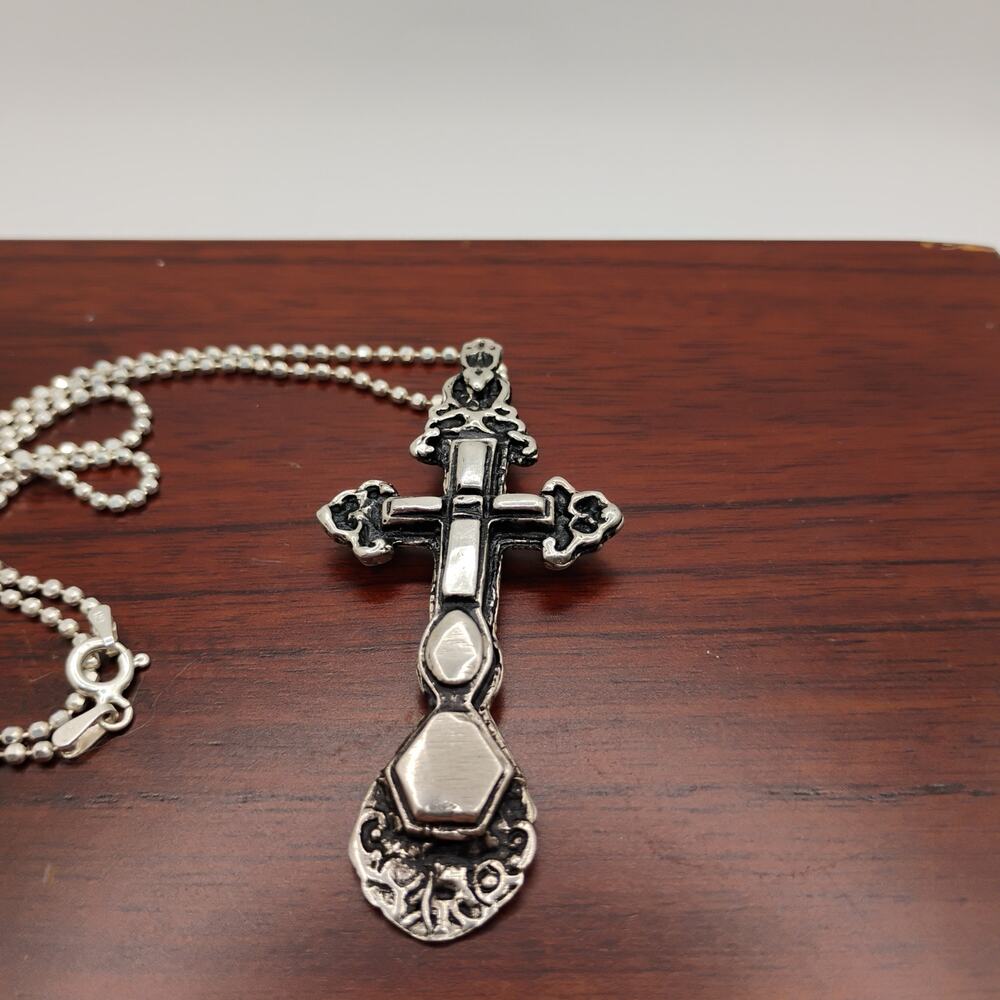 Rare Cross in Sterling Silver on an 18-inch Beaded Chain